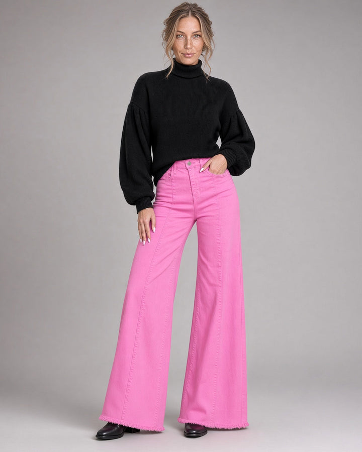 O2 Denim 505 High Waist Flare Jeans in Fuchsia Pink | Style PW505 | Women&