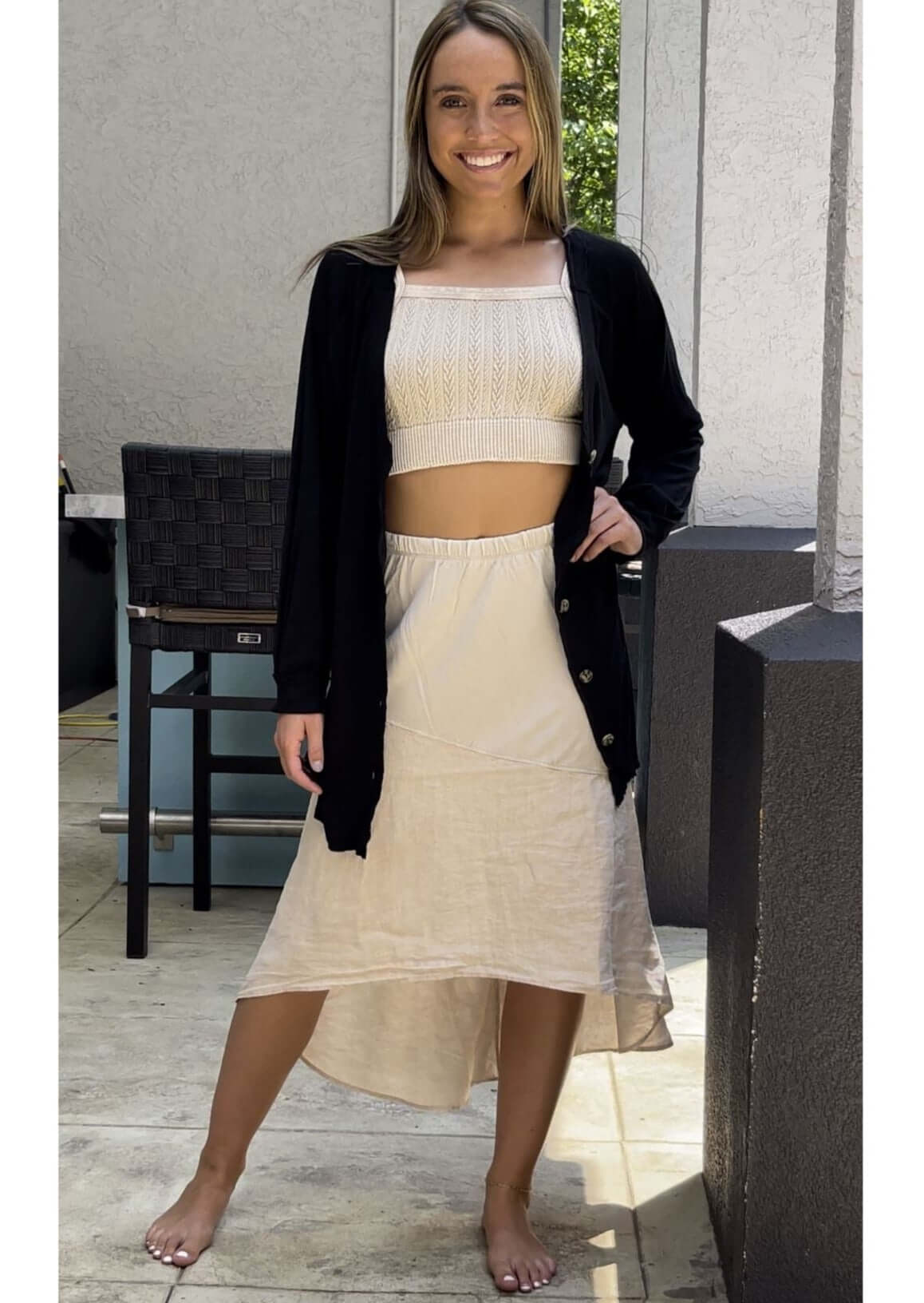 USA Made Women's Long Line Slouchy Cotton & Modal Lightweight Cardigan in Black | Classy Cozy Cool Ladies Made in America Clothing Boutique