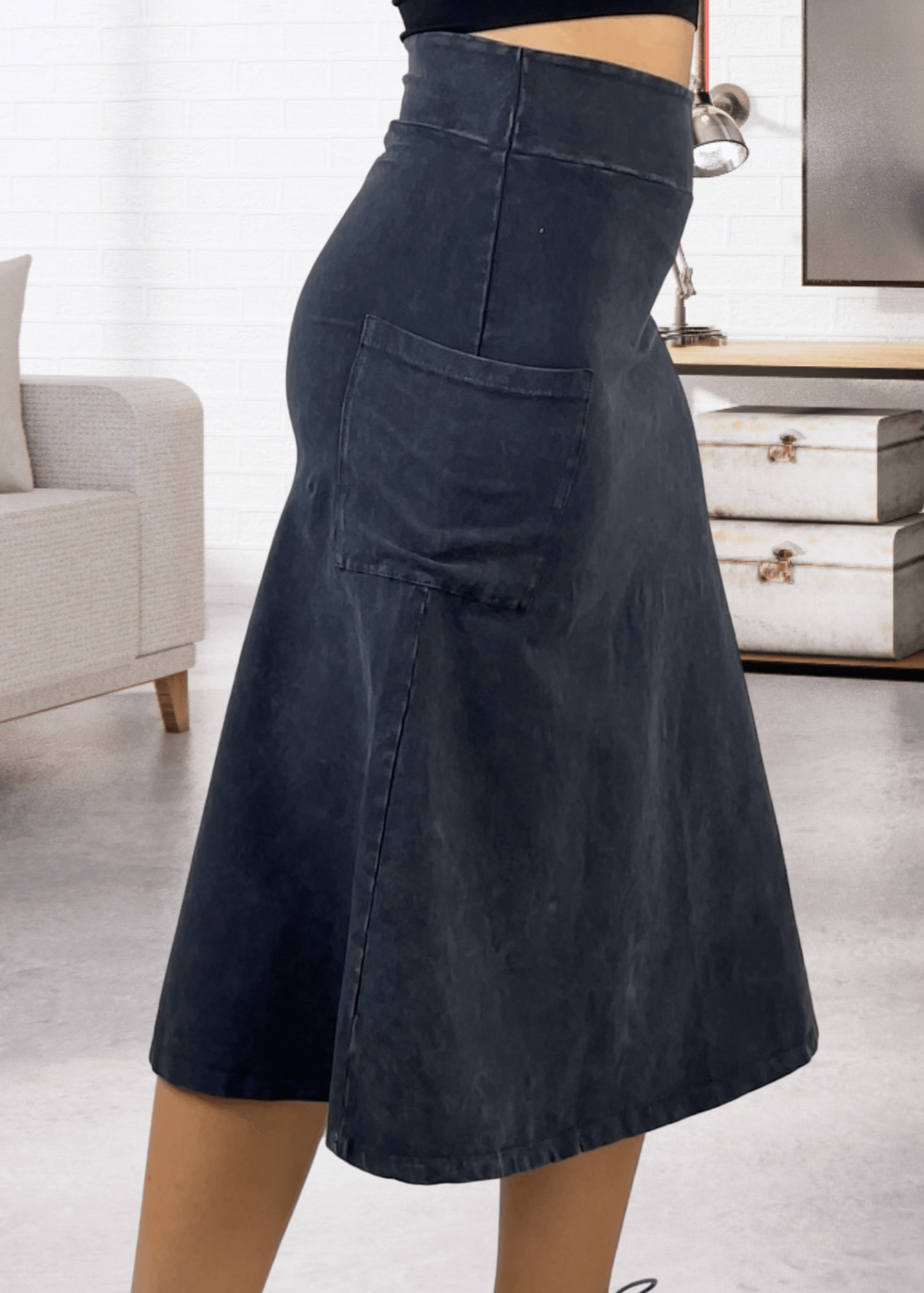Women's Retro Denim Hip Skirt - Stretch Cotton Workwear with Pockets main image 1