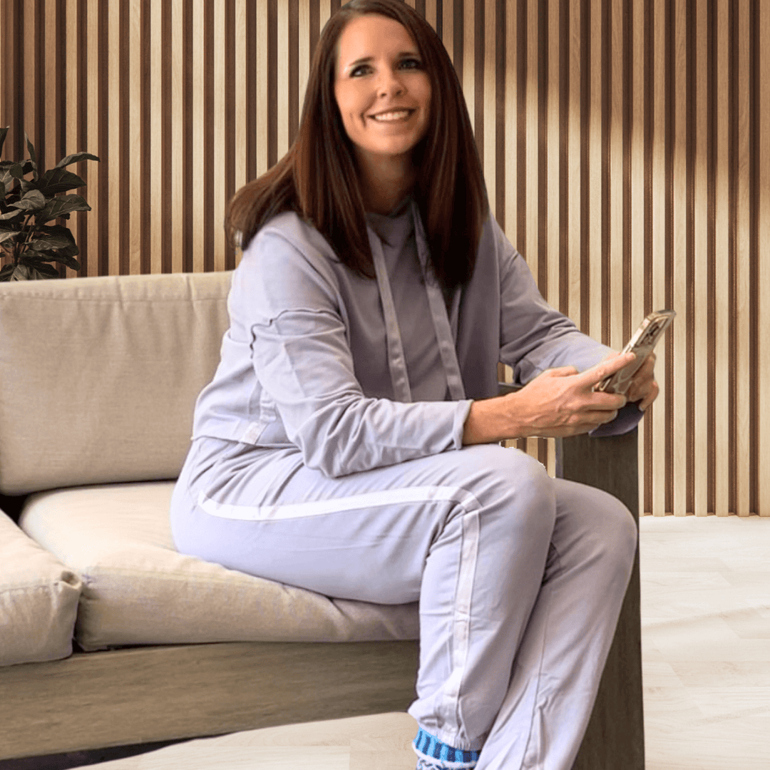 Made in USA PJ Harlow Blair Premium Women's Loungewear Joggers in Light Lavender Paired with PJ Harlow Bianca Cropped Hoodie, Super Soft Cotton Blend with Satin Finish | Classy Cozy Cool Made in America Boutique