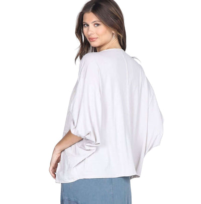 M. Rena Mineral Washed Oversized Linen Top with Pleating in Front | Style# S5000A | Made in USA | Natural Linen & Cotton Fabric | Ladies Made In America Clothing | Color: Bone