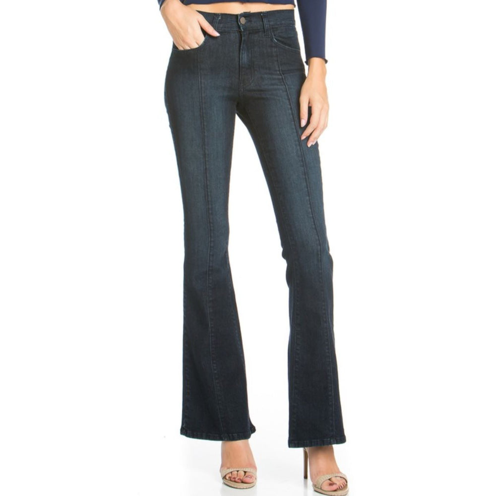 Denim Jeans Made in USA | Rumor Has It Front Seam Flared Denim Jeans Dark Wash | O2 Denim Style PF3023 | Made in the USA | Classy Cozy Cool Women’s Clothing Boutique