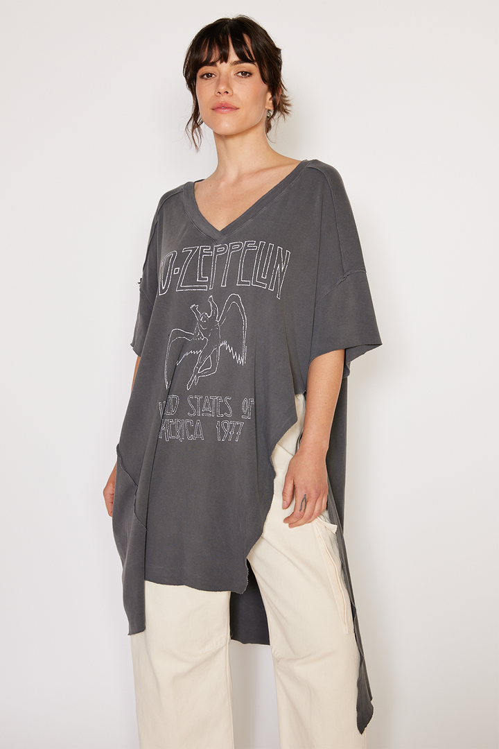 Shop the Led Zeppelin 1977 Tunic Top by People of Leisure — 100% organic cotton band tee with iconic graphic. Vintage Black, One Size.