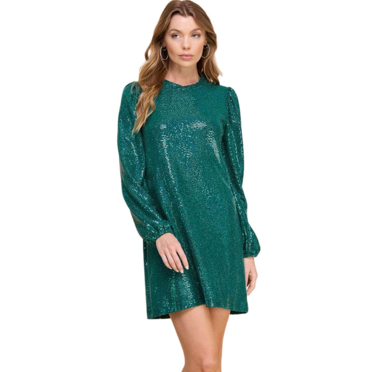 puff sleeve sequin mini dress Glam Puff Sleeve Mini Dress CLEARANCE FINAL SALE Green / Small