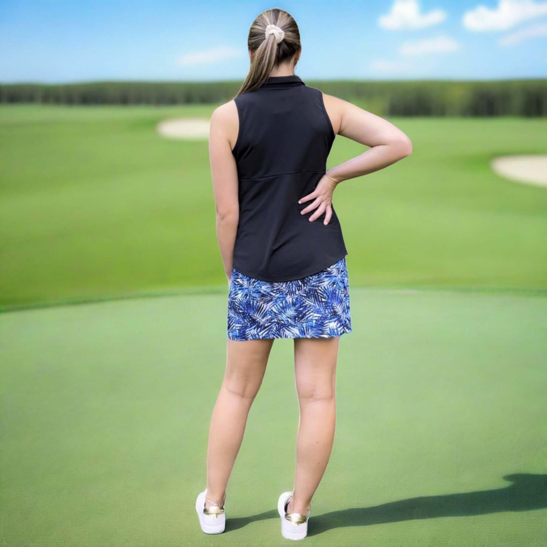 Ladies Active Wear Fairway Skort in Navy Palm Print by Southwind Apparel | Made in USA | For Golf, Tennis, Pickleball, Lunch, Vacation Wear for Spring & Summer | Classy Cozy Cool Women's Made in America Boutique