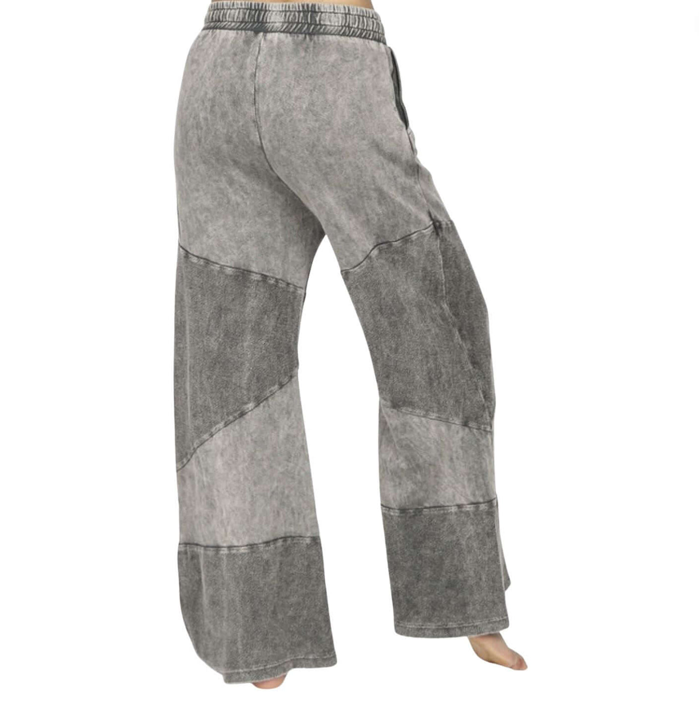 M. Rena Style# S4938 Ladies Luxury Cotton Wide Leg Terry Lounge Pants with Contrast Panels in Charcoal Gray | Made in USA | Women's Clothing Made in America