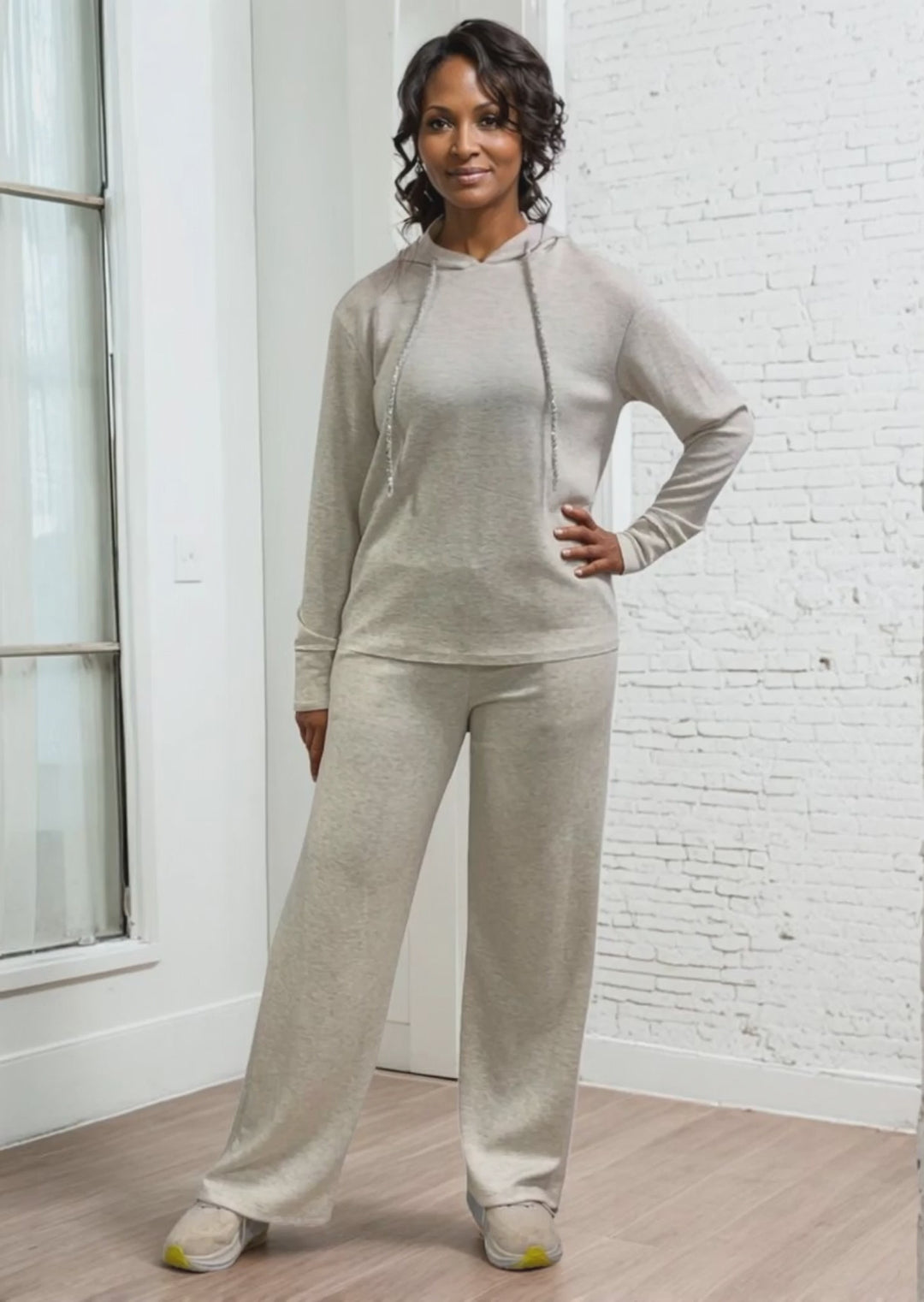 Made in USA Super Soft Relaxed Fit Matching Zip Hoodie and Pant, Material Compares to LuLulemon Scuba Line Wrinkle Resistant Medium Weight Material Feels Ultra Lightweight and Soft Side Pockets in Heather Oatmeal