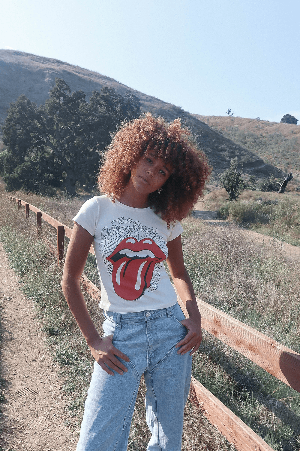 Rolling Stones Ruby Tuesday Baby Tee by People of Leisure — 100% organic cotton rib, vintage shrunken fit, in White. Made in LA. Sizes XS–XL