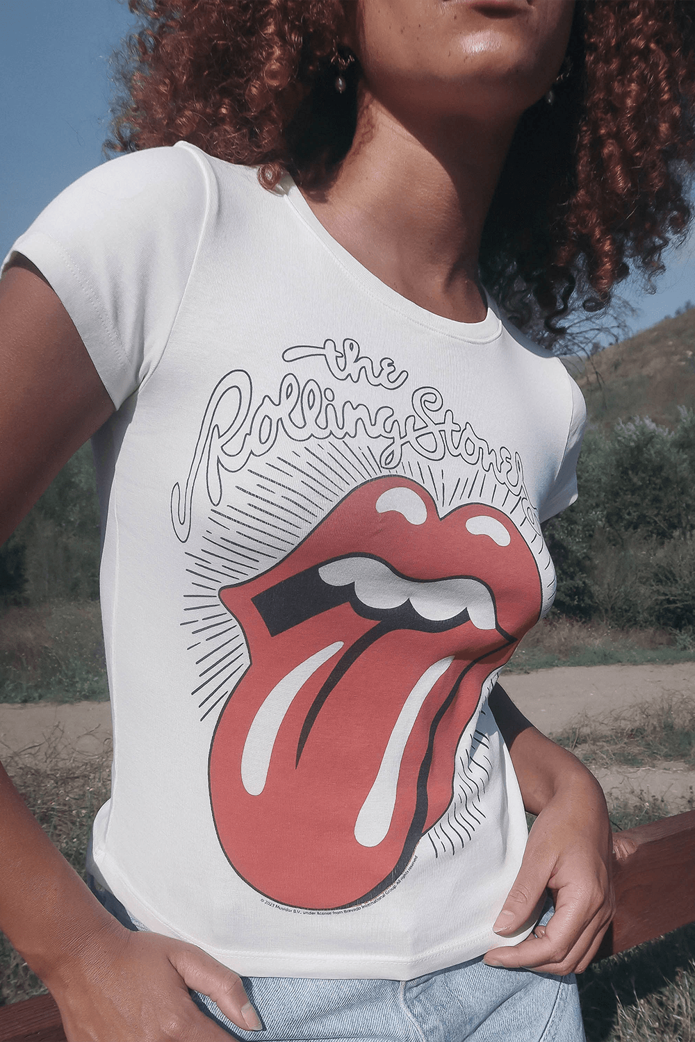 Rolling Stones Ruby Tuesday Baby Tee by People of Leisure — 100% organic cotton rib, vintage shrunken fit, in White. Made in LA. Sizes XS–XL