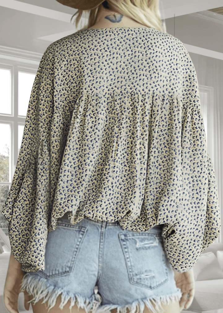 Made in USA Women's Oversized Exaggerated Bubble Sleeve Dolman Top in a Sage Floral Print | Bucket List Style T1266A