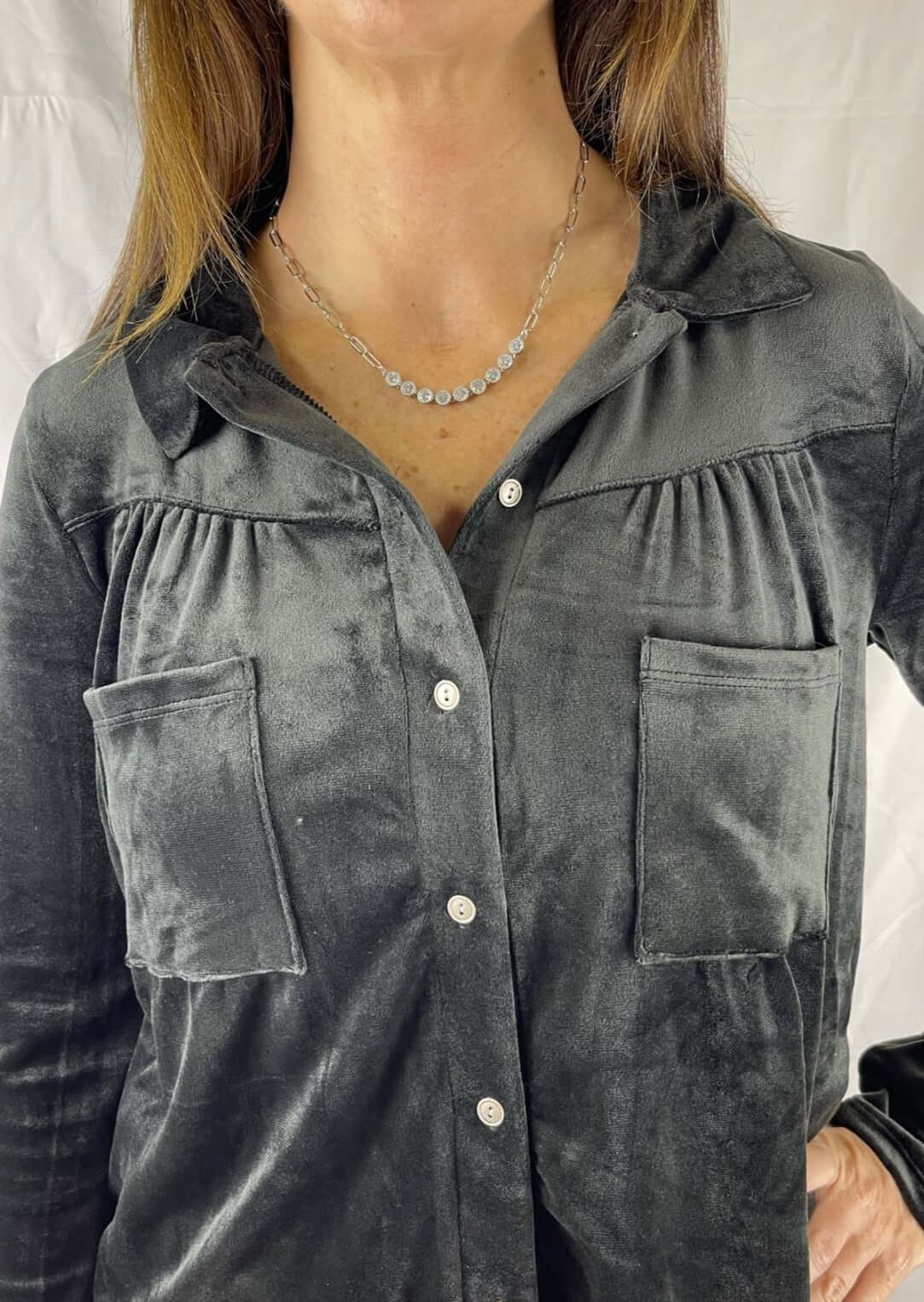 Made in USA, Uncut Stone Women's Silver with Cubic Zirconia Fashion Necklace by Artist Anuja Tolia is made of Silver Plated Stainless Steel Chain with Cubic Zirconia 