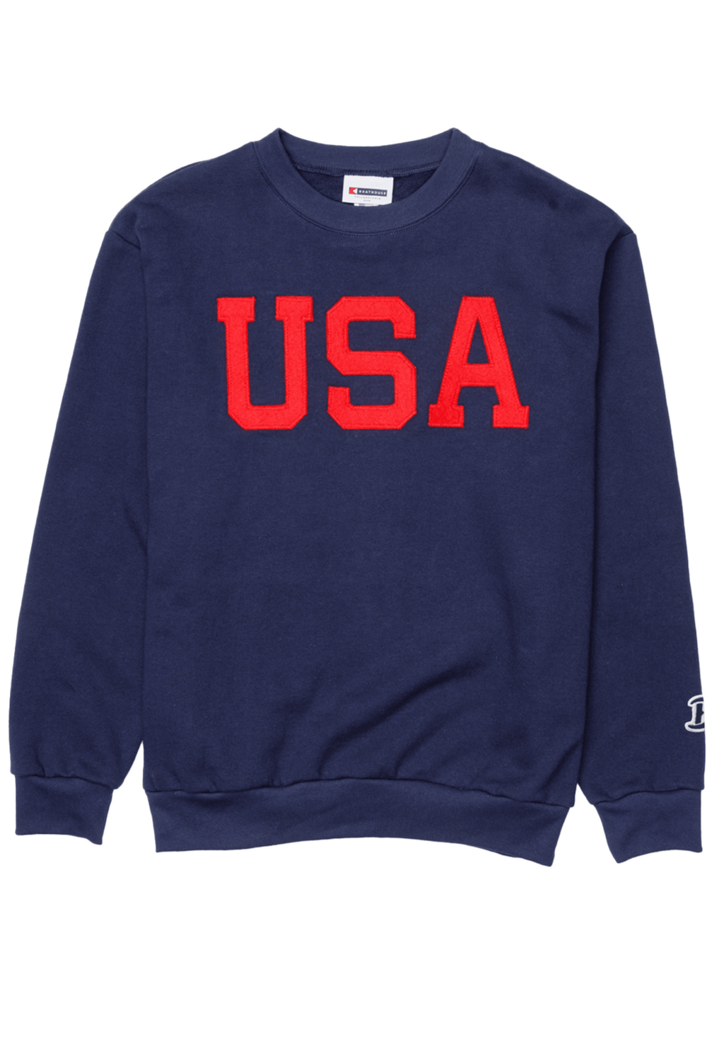 Made in USA Boathouse Patriotic Unisex Oversized Crew Neck USA Felt Graphic Soft and Cozy Sweatshirt in Navy Blue