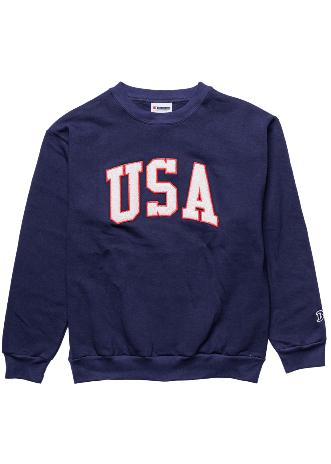 Made in USA Boathouse Patriotic Unisex Oversized Crew Neck USA Graphic Soft and Cozy Chenille Sweatshirt in Navy Blue
