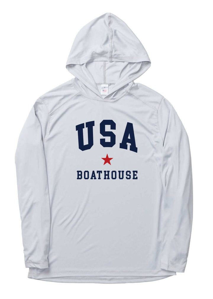 Made in USA Boathouse Patriotic Unisex Oversized Hoodie with USA Graphic Moisture Wicking UV Protection Long Sleeve Top