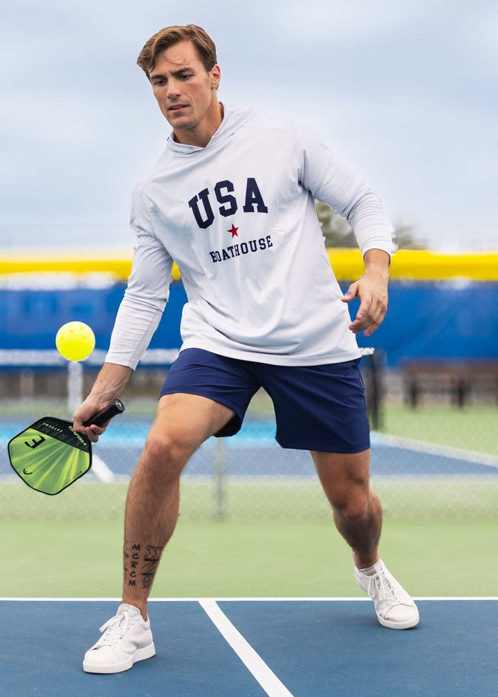 Made in USA Boathouse Patriotic Unisex Oversized Hoodie with USA Graphic Moisture Wicking UV Protection Long Sleeve Top