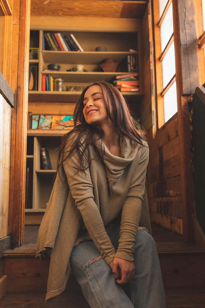 Effortlessly cool. This Free Spirit hoodie is oversized, but flattering. Dress it up with a pair of your favorite jeans or keep it cozy in sweats. + Olive / Black+ Available in S-XL+ Machine wash cold+ Tumble dry on low 100% Organic Cotton Ethically made in Los Angeles, CA