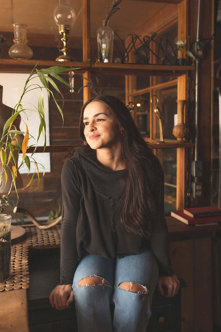 Effortlessly cool. This Free Spirit hoodie is oversized, but flattering. Dress it up with a pair of your favorite jeans or keep it cozy in sweats. + Olive / Black+ Available in S-XL+ Machine wash cold+ Tumble dry on low 100% Organic Cotton Ethically made in Los Angeles, CA