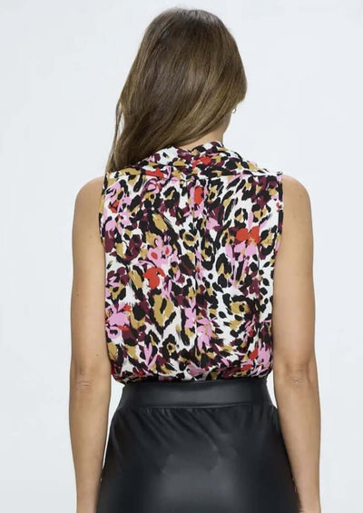 Ladies Fuchsia Animal Print V-Neck Sleeveless Jersey Blouse by Renee C. Style# 11159TP4 | Made in USA | Classy Cozy Cool Women's Made in America Clothing Boutique