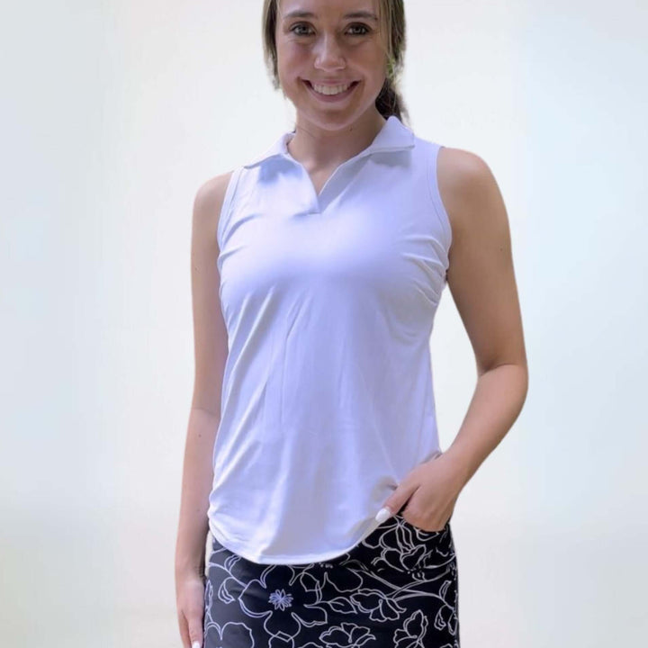 Proudly Made in USA Ladies Pebble Beach Sleeveless Top in White | Perfect for Golf, Tennis, Pickleball or Every Day Wear | Classy Cozy Cool Women's Made in America Boutique