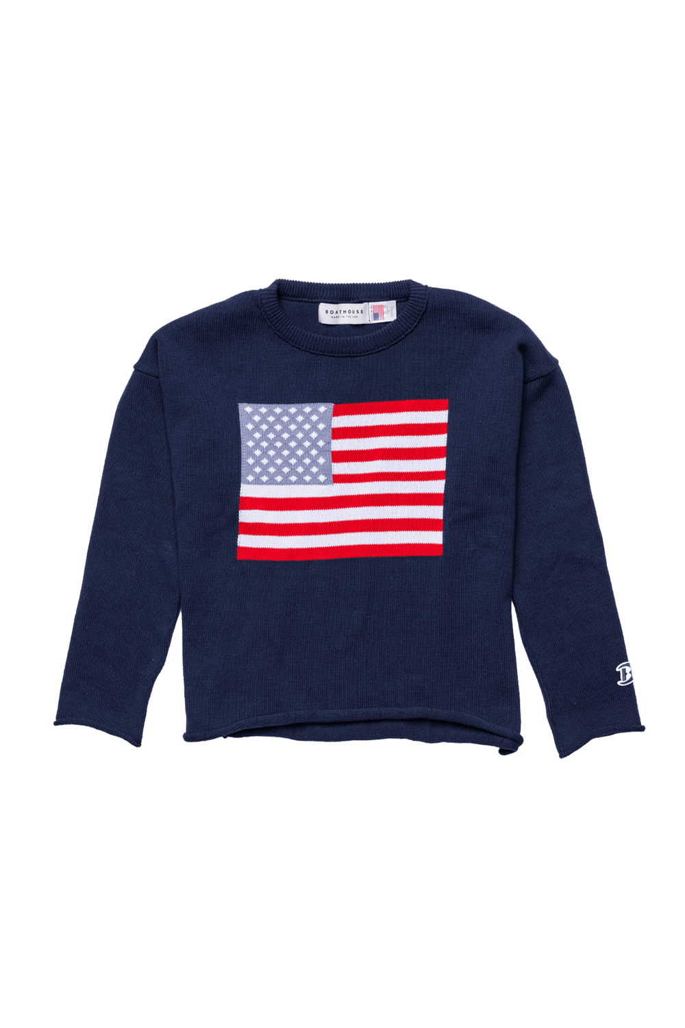 Made in USA Boathouse Women's American Flag Knit Cropped Crew! Featuring the iconic stars and stripes | 100% Cotton, Mid-Weight, Oversized Fit 