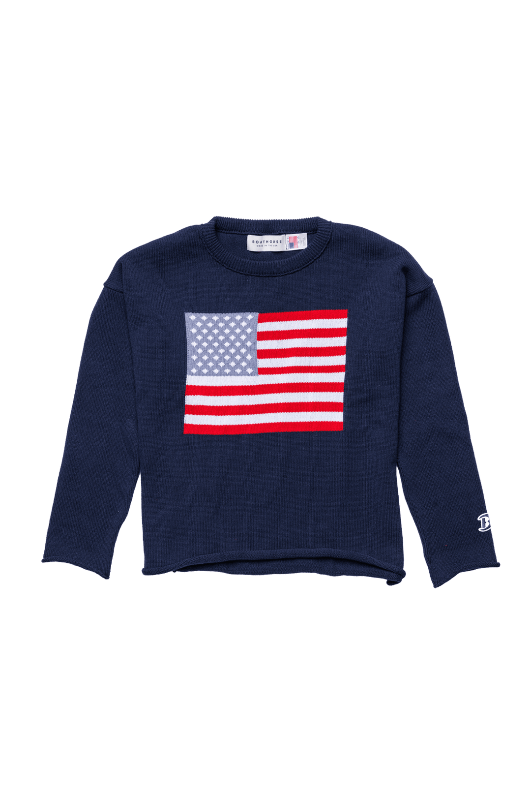 Made in USA Boathouse Women's American Flag Knit Cropped Crew! Featuring the iconic stars and stripes | 100% Cotton, Mid-Weight, Oversized Fit 