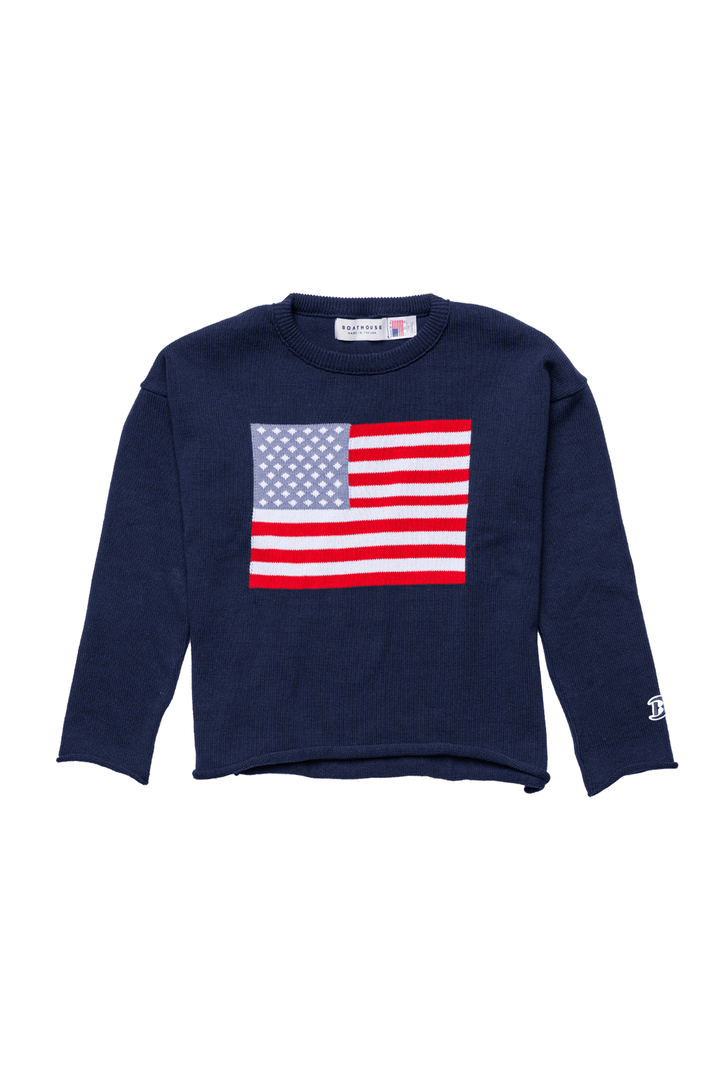 Made in USA Boathouse Women's American Flag Knit Cropped Crew! Featuring the iconic stars and stripes | 100% Cotton, Mid-Weight, Oversized Fit 