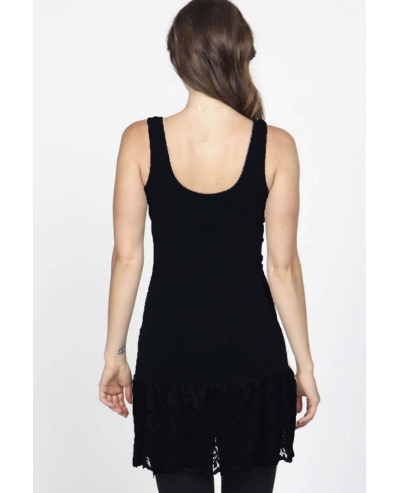 Reversible Tunic Length Black Tank Top with Lace Trim Made by M. Rena | Proudly Made in the USA | Women's Made in America Boutique