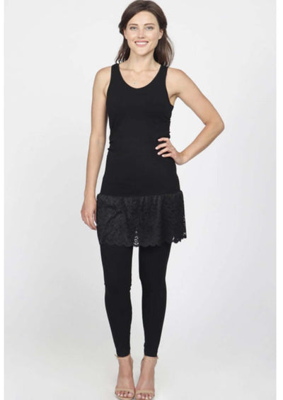 Reversible Tunic Length Black Tank Top with Lace Trim Made by M. Rena | Proudly Made in the USA | Women's Made in America Boutique