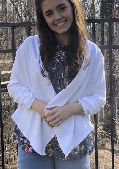 USA Made Ladies White Open Front Light Weight Cardigan | Classy Cozy Cool Women's Made in America Boutique
