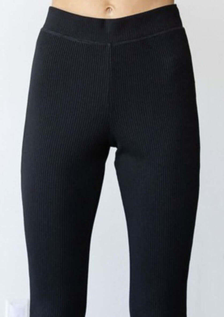 USA Made Ladies Slim Ribbed Black Pants with Flared Bottom These slimming mid-high waisted pants are great for literally any occasion | Made in America Boutique