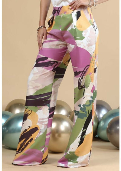 Made in USA Artistic Retro Printed High Waist Pleated Pants with Side Zipper | Classy Cozy Cool Women's Made in America Boutique