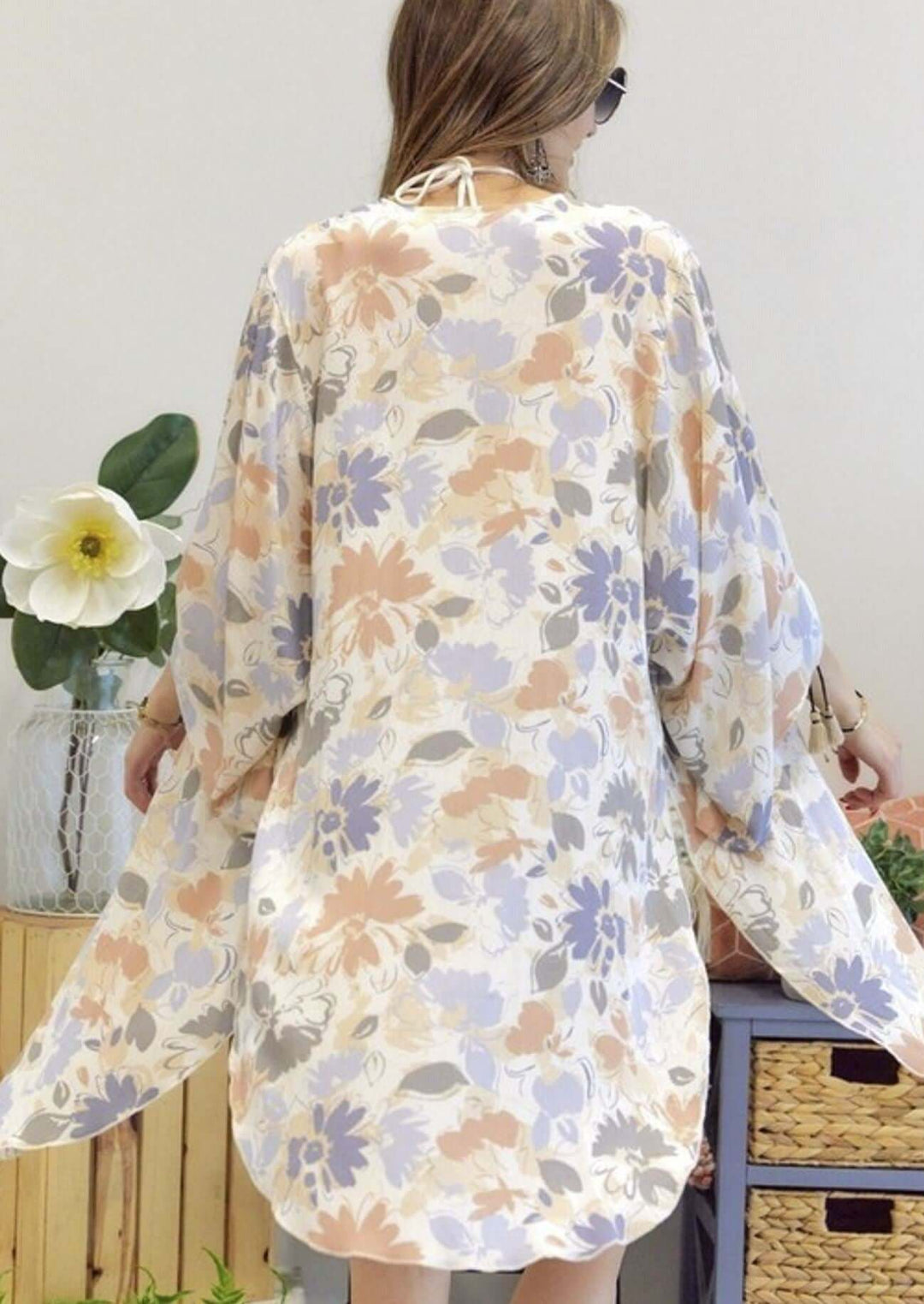 Chiffon Floral Midi Length Open Front Kimono | Made in USA | Classy Cozy Cool Boutique Women's Made in America Boutique