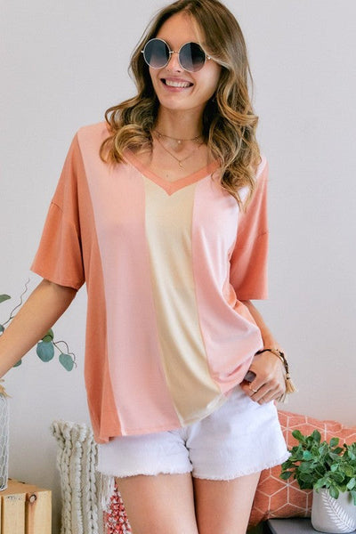 Made in America Adorable Pink Soft V-Neck Large Vertical Stiped Pink & Coral Top Proudly Made in the USA! This will likely be your favorite top.  Classy Cozy Cool Boutique.