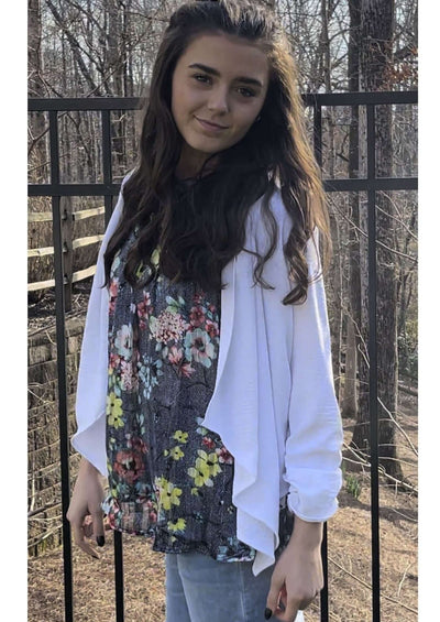 USA Made Ladies White Open Front Light Weight Cardigan | Classy Cozy Cool Women's Made in America Boutique