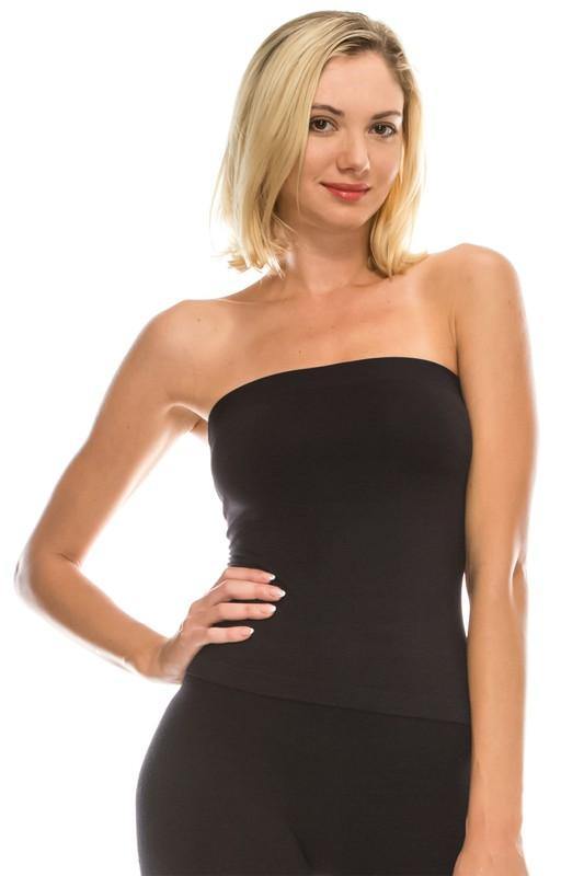 Brand: Idea - Tube Top with built in Shelf Bra - Black -  Black, Built in Bra, Clothes, Plus, Shelf Bra, Shirt, soft, Spring, Summer, Tube Top, Wardrobe Essentials, Women - Classy Cozy Cool Boutique