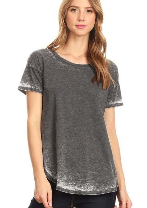 T-Party Charcoal Gray Burnout Tee | Made in USA | Round Neckline Burnout Style Rounded Hemline Short Sleeves Charcoal Gray | Classy Cozy Cool Boutique