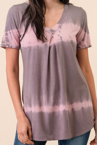 Pin Tuck Mauve V-Neck Tee - Clearance Final Sale