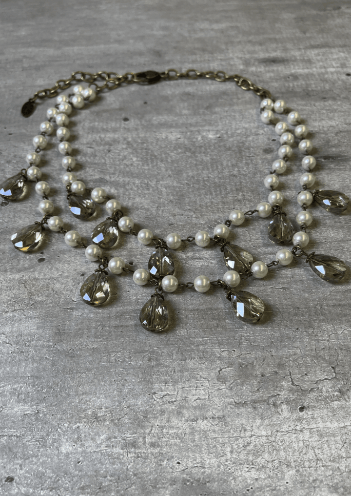 Glass Pearl & Glass Beads Fashion Necklace Handcrafted in Texas USA | Beautiful handcrafted statement necklace with adjustable chain clasp | Classy Cozy Cool Boutique