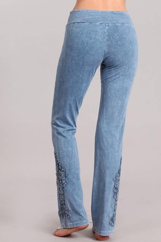 Brand: Chatoyant - Mineral washed, Bootcut, High Waist & Crochet Detail -  bootcut, Bottoms, Clothes, Crochet, Featured, High Rise, High Waist, Jeans, jeggings, loungewear, Mineral Washed, Pants, Skinny Jeans, Stone Washed, Women - Classy Cozy Cool Boutique