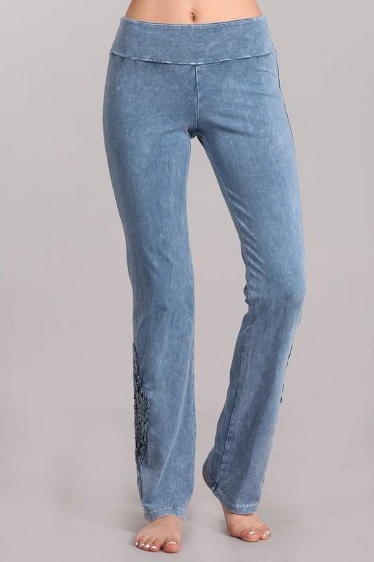 Brand: Chatoyant - Mineral washed, Bootcut, High Waist & Crochet Detail -  bootcut, Bottoms, Clothes, Crochet, Featured, High Rise, High Waist, Jeans, jeggings, loungewear, Mineral Washed, Pants, Skinny Jeans, Stone Washed, Women - Classy Cozy Cool Boutique