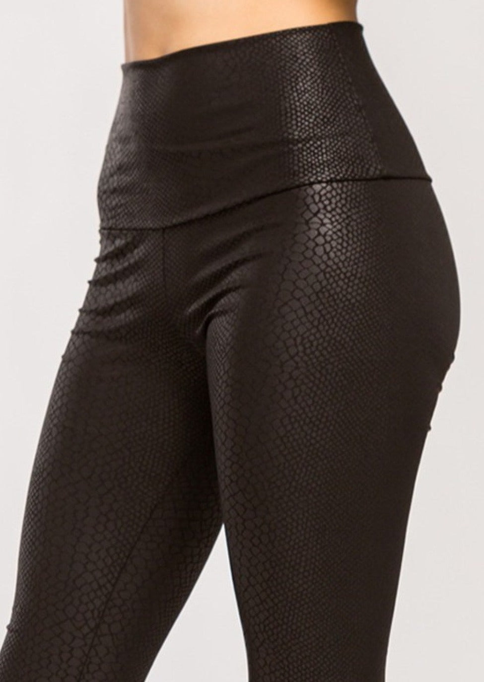 Made in USA | Snake Skin Embossed PU Vegan Faux Leather Black Leggings | Brand: Cherish | Proudly Made in the USA | Classy Cozy Cool Women's Clothing Boutique