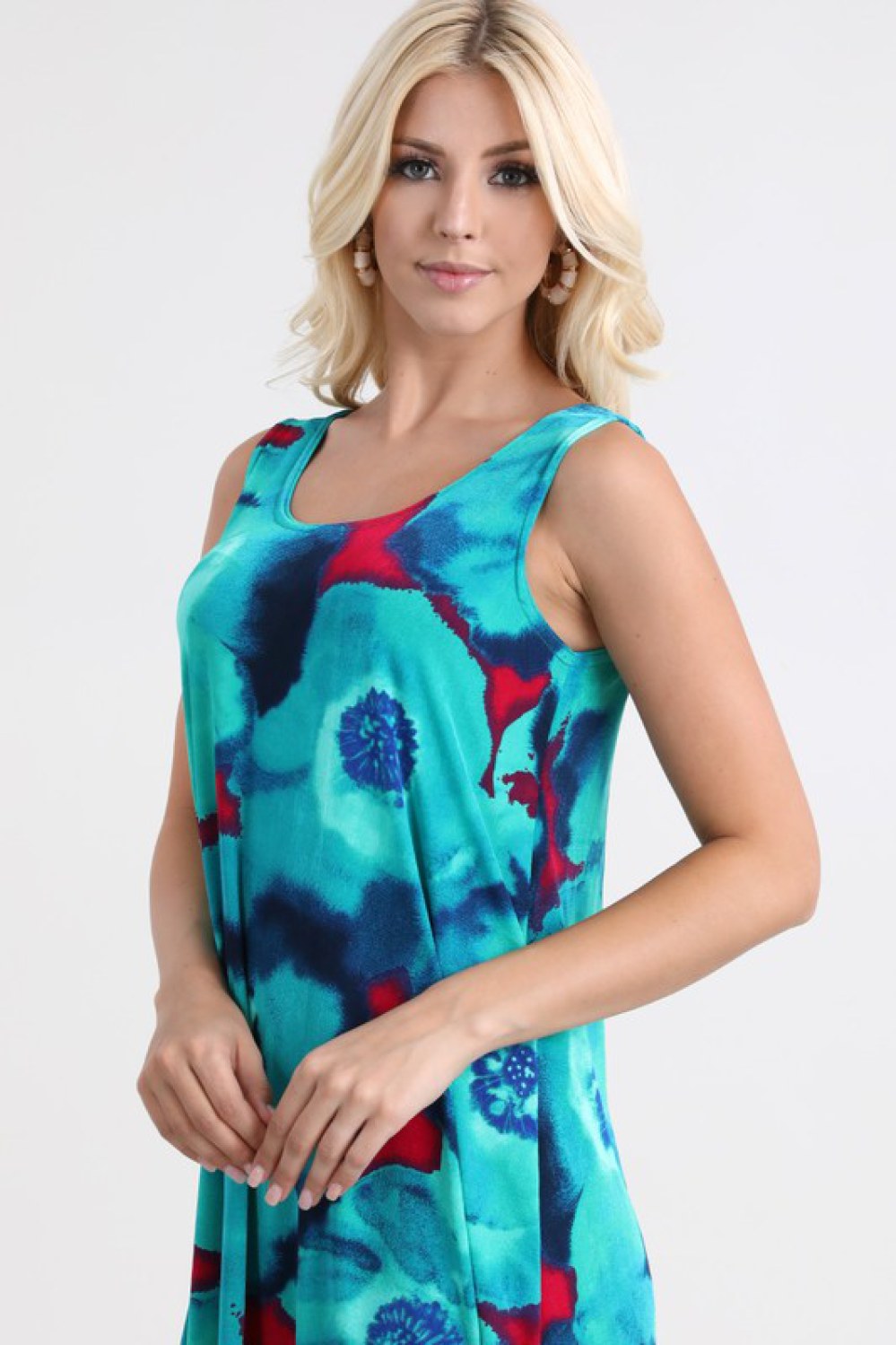 Made in USA | Perfect Vacation Dress | Stretchy Jersey Tank Dress Turquoise Floral Pattern | Made in USA | Classy Cozy Cool Women's Clothing Boutique