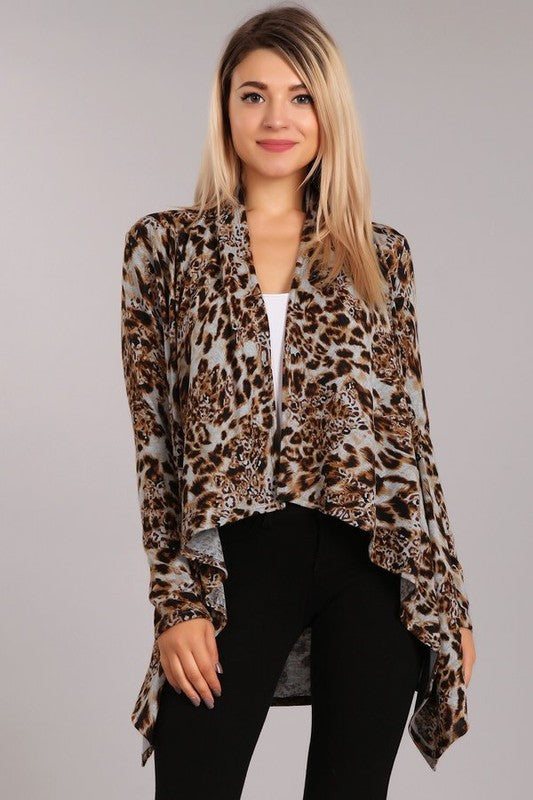 Brand: Chatoyant | Style C20107 | Leopard Print Open Front Cardigan | Made in USA & Sold by Classy Cozy Cool Women's Boutique