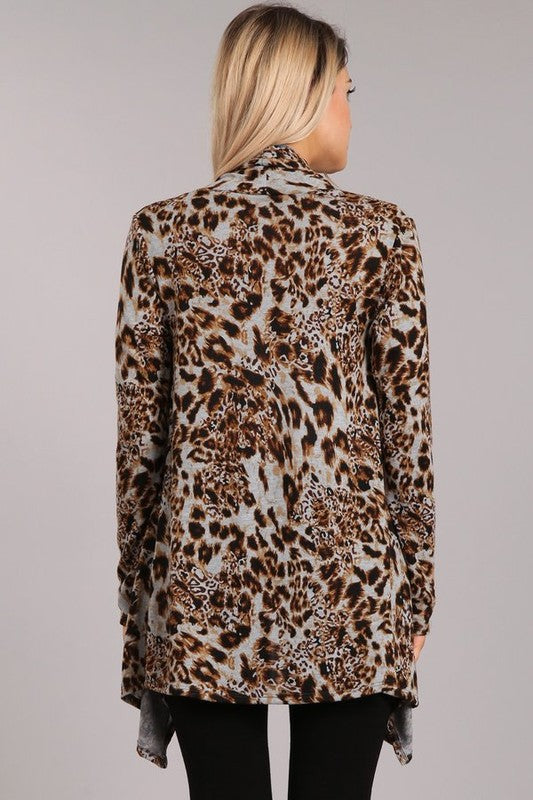 Brand: Chatoyant | Style C20107 | Leopard Print Open Front Cardigan | Made in USA & Sold by Classy Cozy Cool Women's Boutique