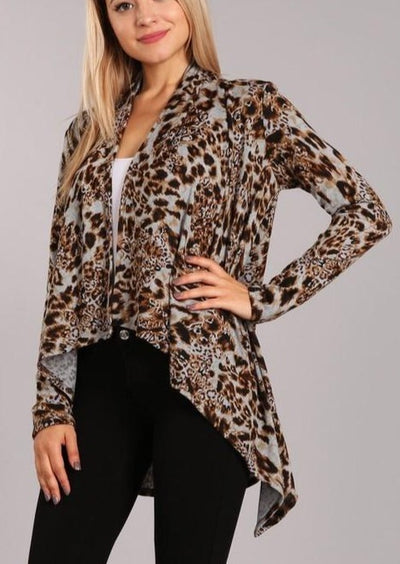 Brand: Chatoyant | Style C20107 | Leopard Print Open Front Cardigan | Made in USA & Sold by Classy Cozy Cool Women's Boutique