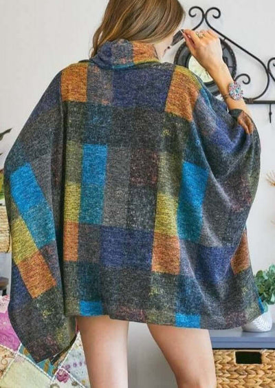 Ladies Oversized Lightweight Super Soft Colorful Turtle Neck Poncho | Classy Cozy Cool | Made in America Women's Clothing Boutique