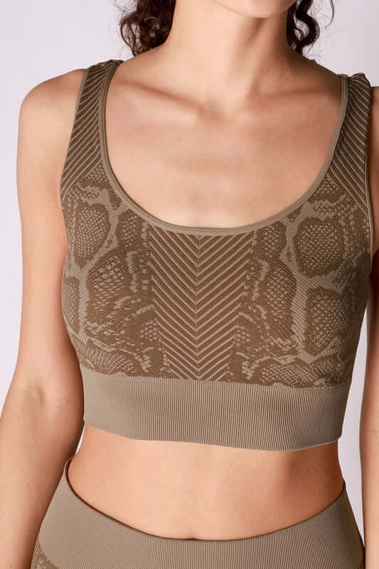 Niki Biki Snake Skin Seamless Bra Top Made in USA with wide straps and snakeskin design. | Style# NS7757 | Women's Made in America Clothing Boutique