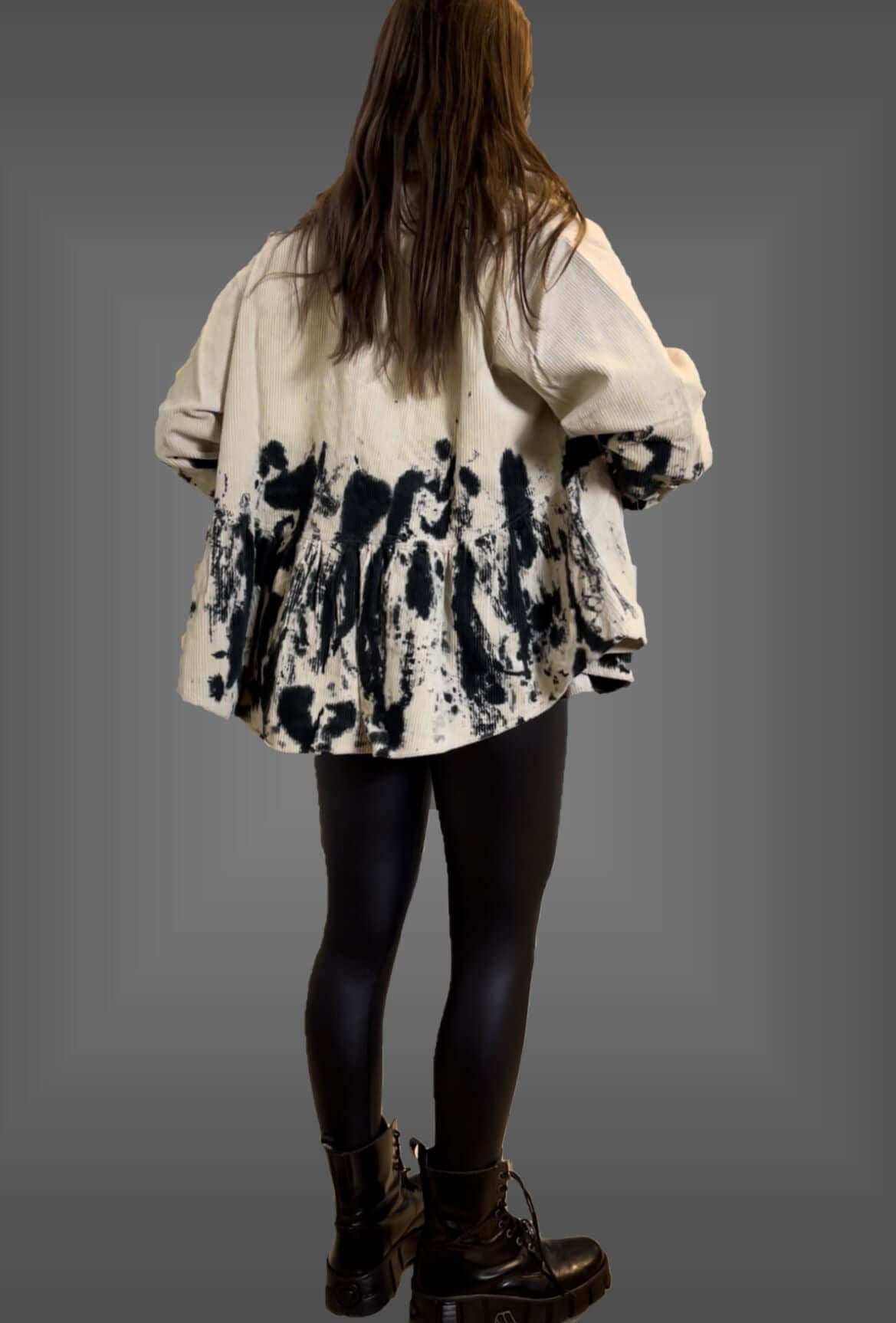 Made in USA Corduroy Button Down Tie Dye Tan & Black Jacket | Style# T70265-02 | Brand: Blue Buttercup | Classy Cozy Cool Women's Clothing Boutique