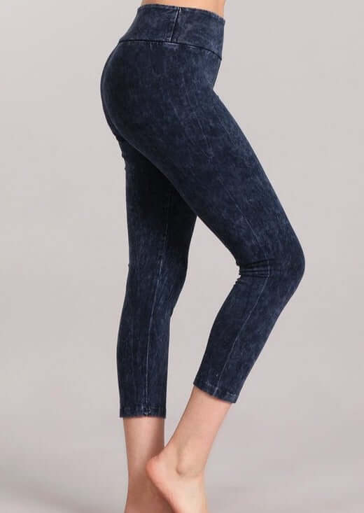 Chatoyant Mineral Washed Capri Leggings with Wide Waist Band | Style# C30461 | Made in USA with USA Made Fabric | Classy Cozy Cool American Boutique