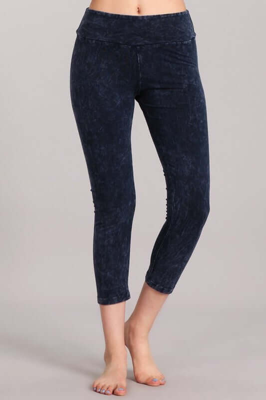 Chatoyant Mineral Washed Capri Leggings with Wide Waist Band | Style# C30461 | Made in USA with USA Made Fabric | Classy Cozy Cool American Boutique